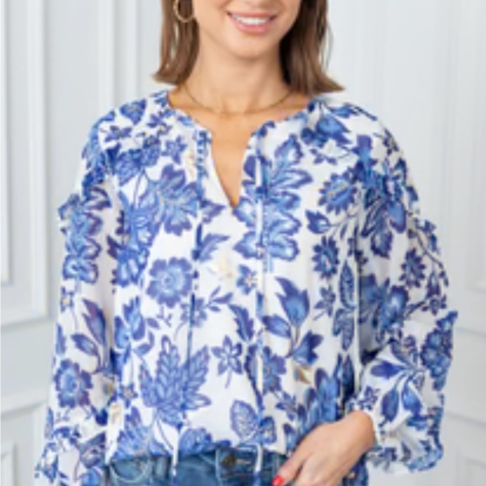 Floral Blue and White Women's Top